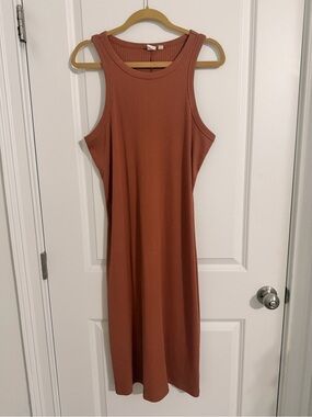 GAP-Ribbed Tank Midi Dress in Rust